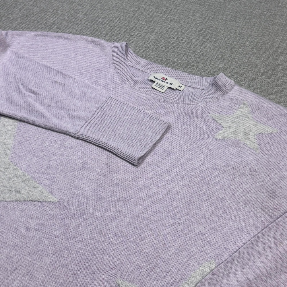 Vineyard Vines Star Pattern Sweater Womens XS Purple Pullover Crew‎ Neck